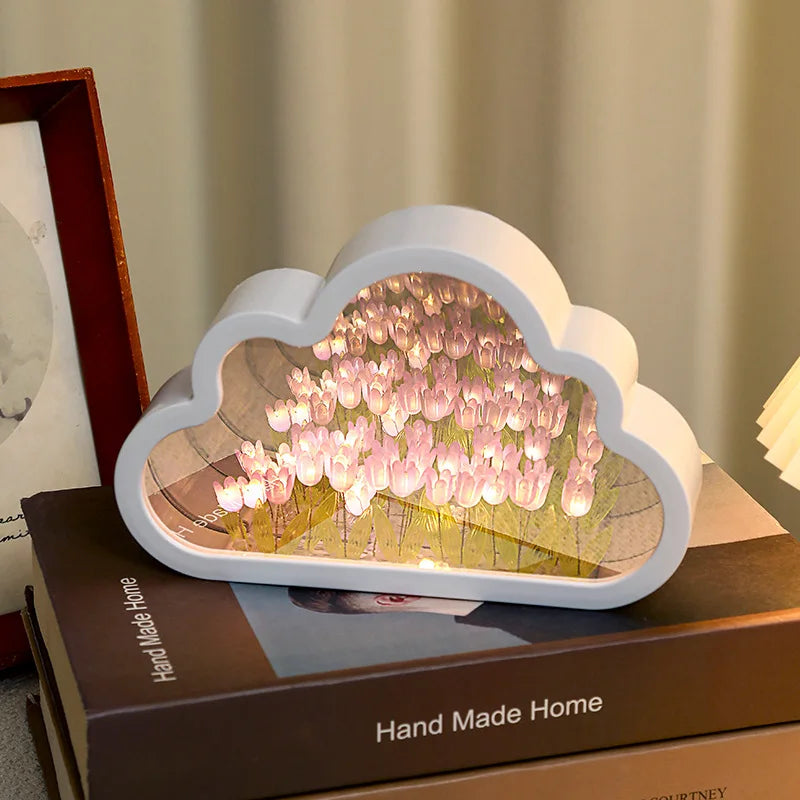 Enchanting Handmade Tulip LED Night Lamp – Dreamy Cloud & Mirror Light for Cozy Bedroom Décor 