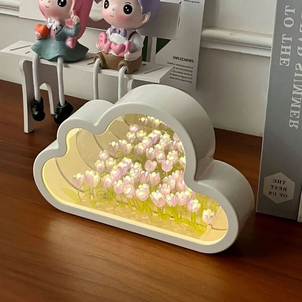 Enchanting Handmade Tulip LED Night Lamp – Dreamy Cloud & Mirror Light for Cozy Bedroom Décor 